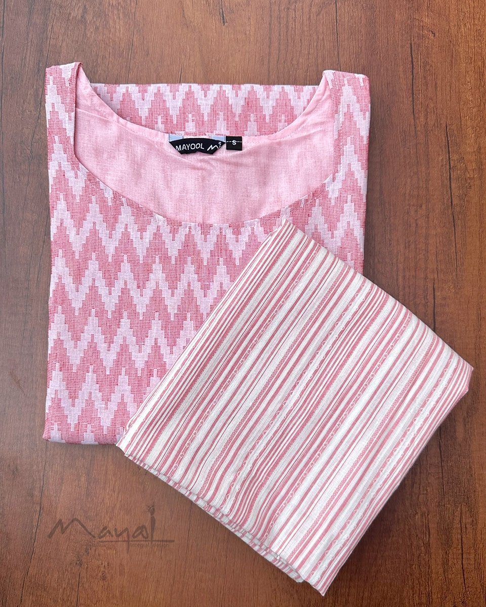 Light Pink Self Design Jacquard Cotton Kurta
