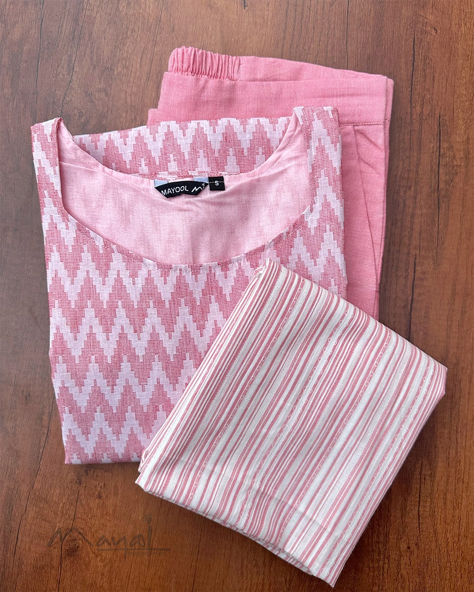 Light Pink Self Design Jacquard Cotton Kurta