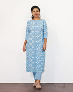 Pastel Blue Printed Cotton Kurta