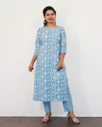 Pastel Blue Printed Cotton Kurta