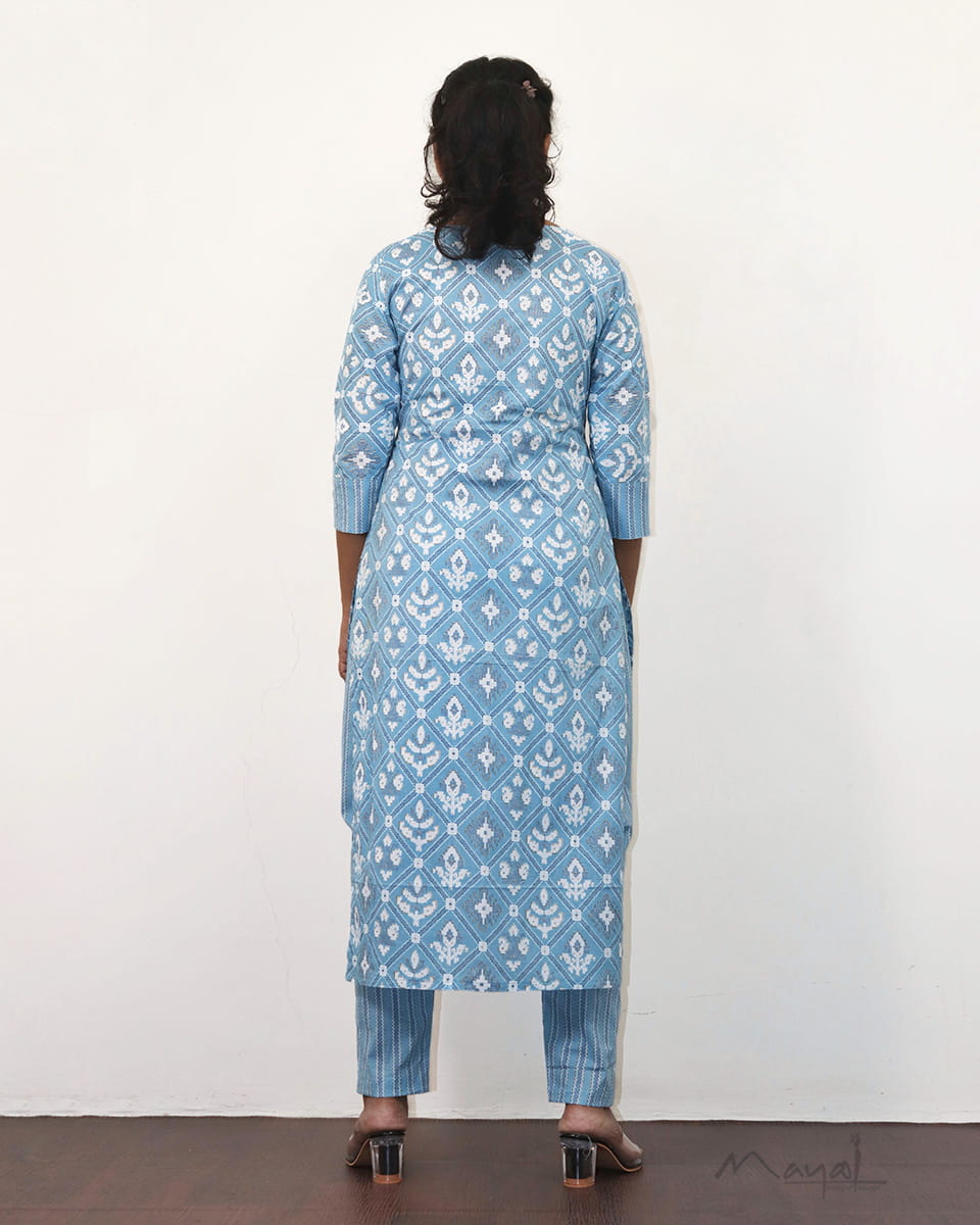 Pastel Blue Printed Cotton Kurta