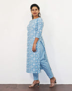 Pastel Blue Printed Cotton Kurta