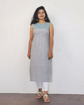 Light Grey Sleeveless Patchwork Cotton Kurta
