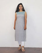 Light Grey Sleeveless Patchwork Cotton Kurta