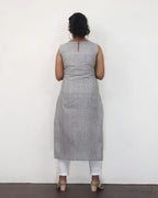 Light Grey Sleeveless Patchwork Cotton Kurta