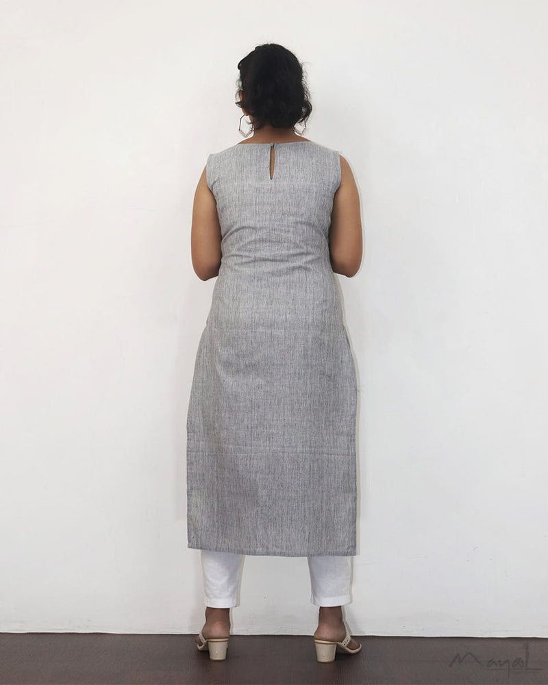 Light Grey Sleeveless Patchwork Cotton Kurta