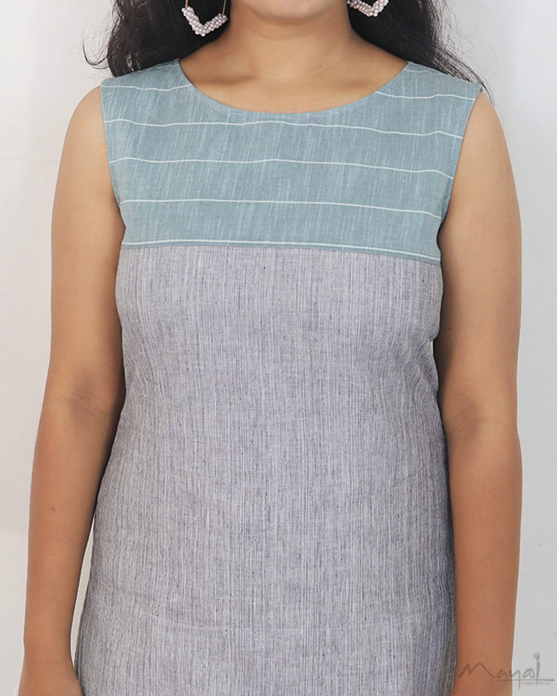 Light Grey Sleeveless Patchwork Cotton Kurta