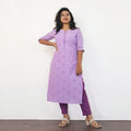 Light Purple Self Design Cotton Kurta With Pant
