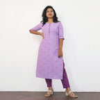 Light Purple Self Design Cotton Kurta With Pant