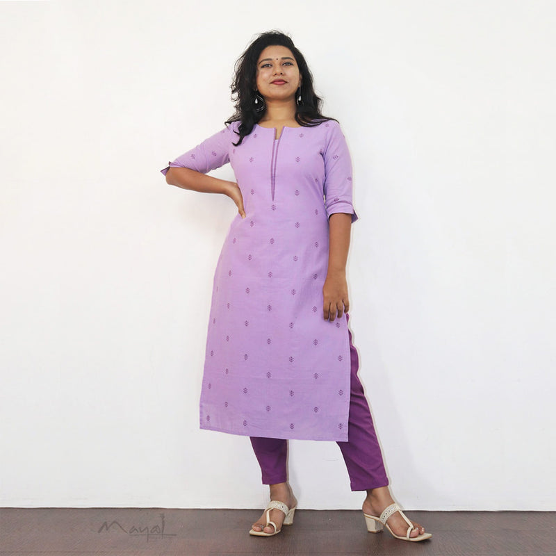 Light Purple Self Design Cotton Kurta With Pant