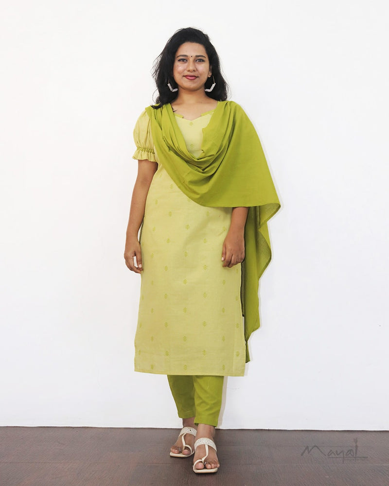 Lime Pulp Self Design Cotton Kurta
