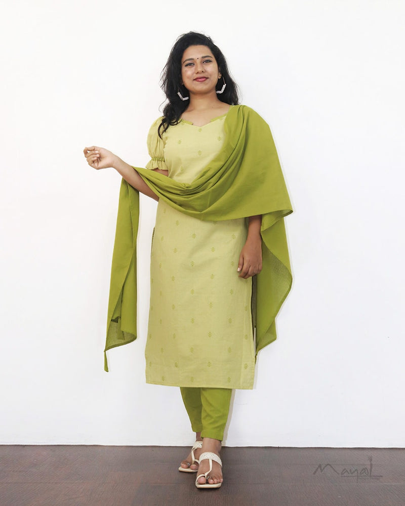 Lime Pulp Self Design Cotton Kurta