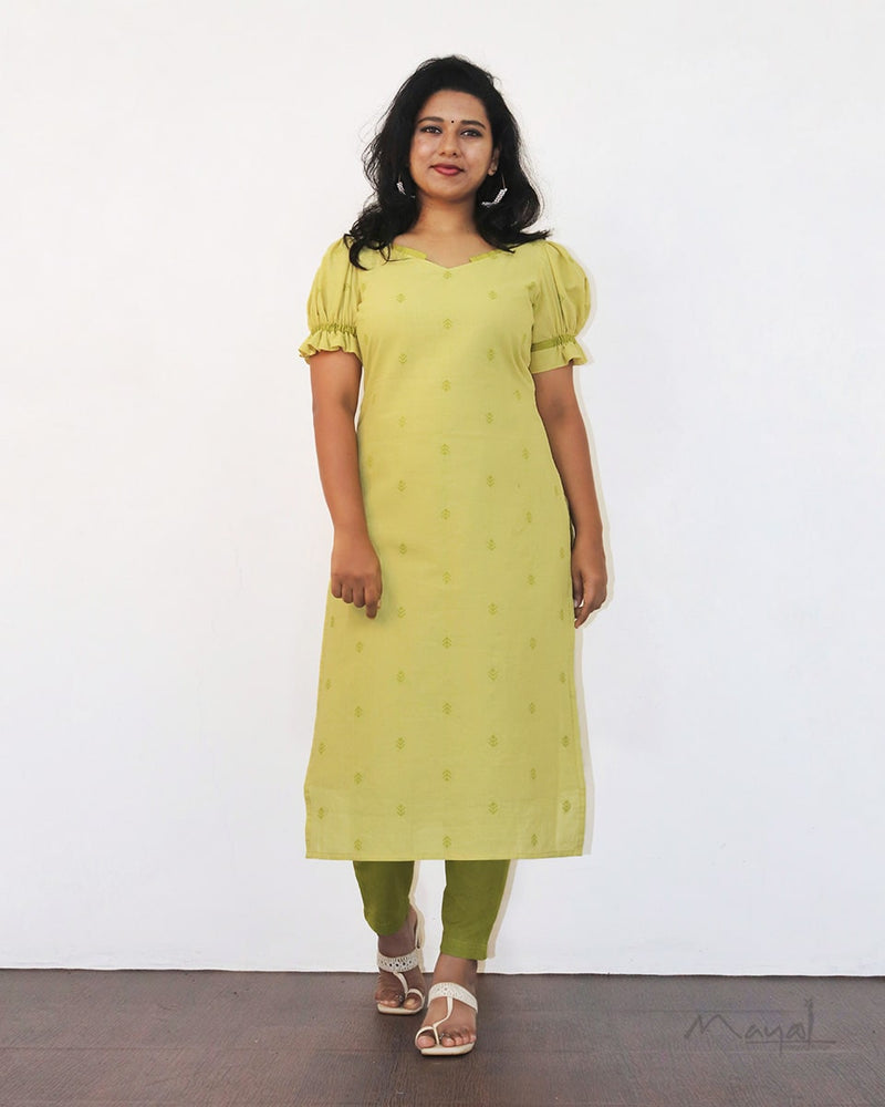 Lime Pulp Self Design Cotton Kurta