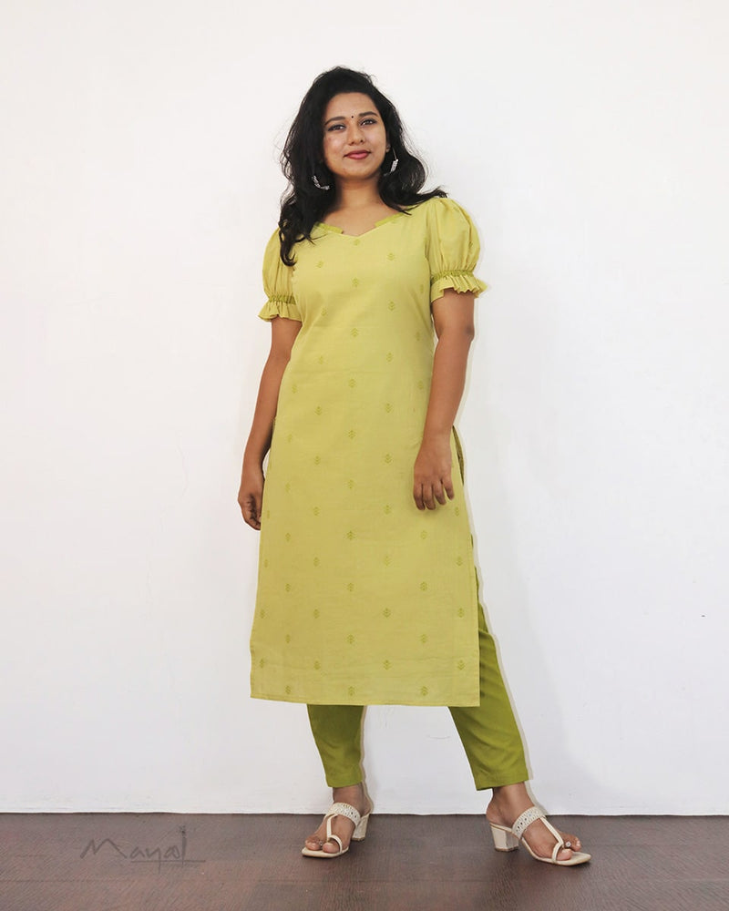 Lime Pulp Self Design Cotton Kurta