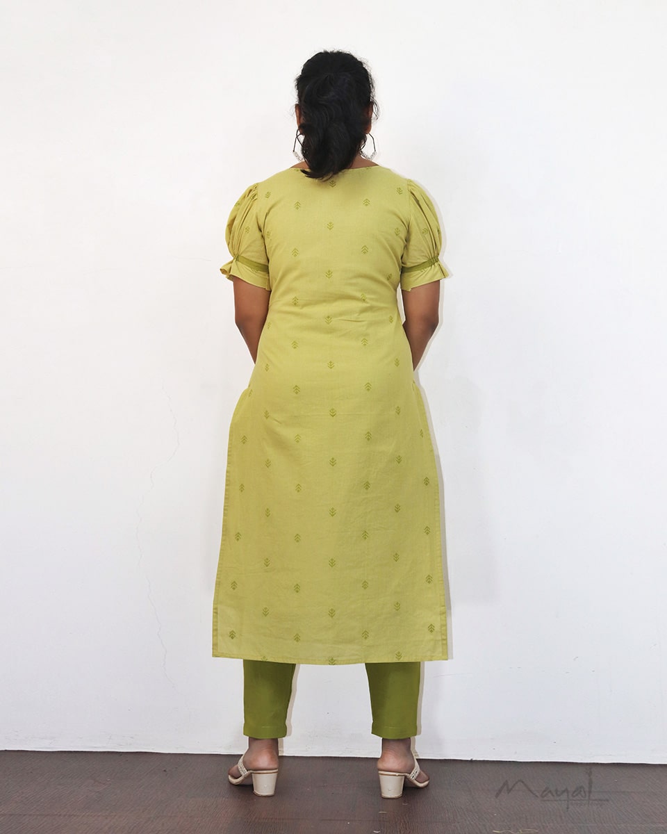 Lime Pulp Self Design Cotton Kurta
