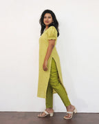 Lime Pulp Self Design Cotton Kurta
