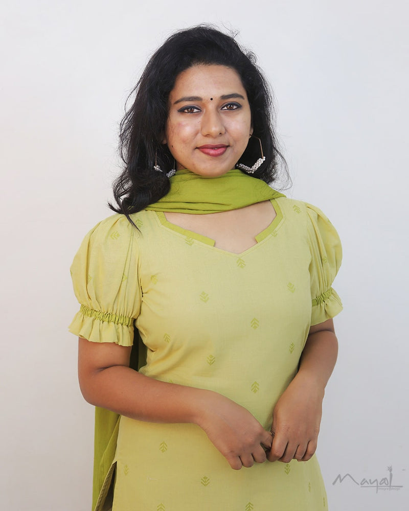 Lime Pulp Self Design Cotton Kurta