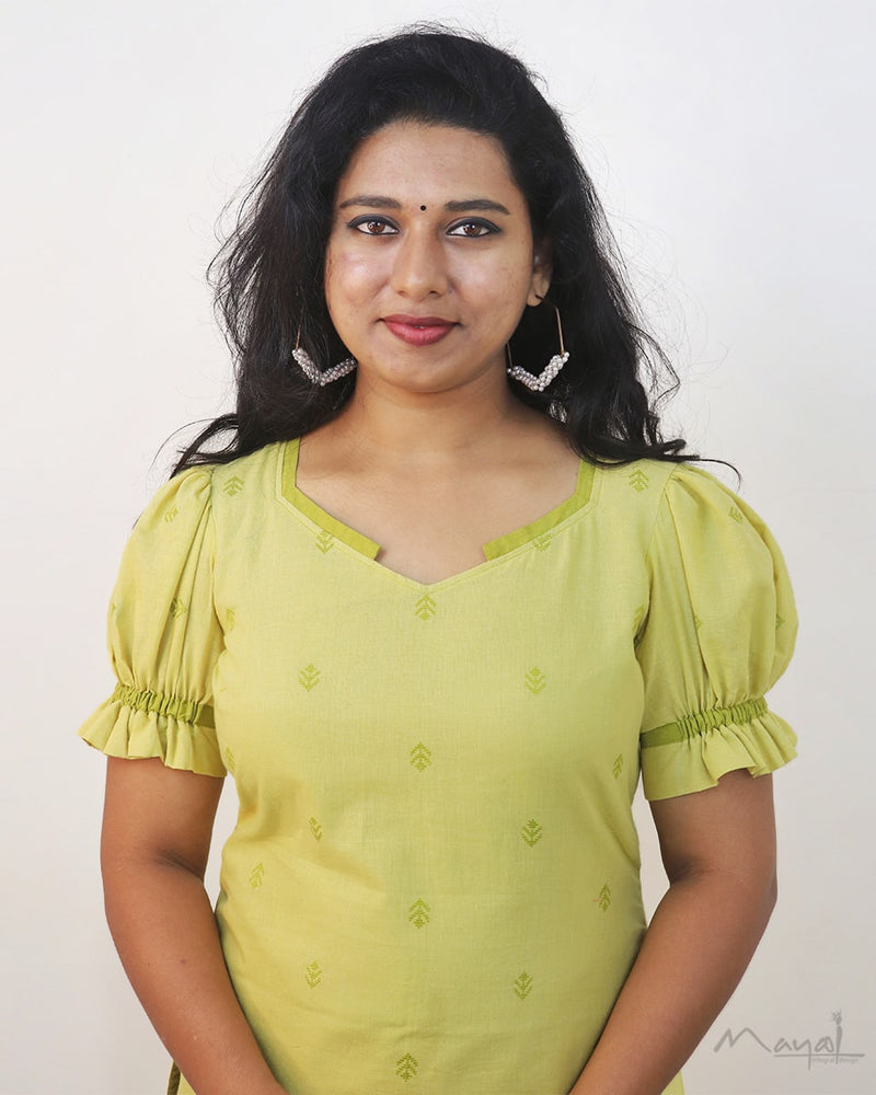 Lime Pulp Self Design Cotton Kurta