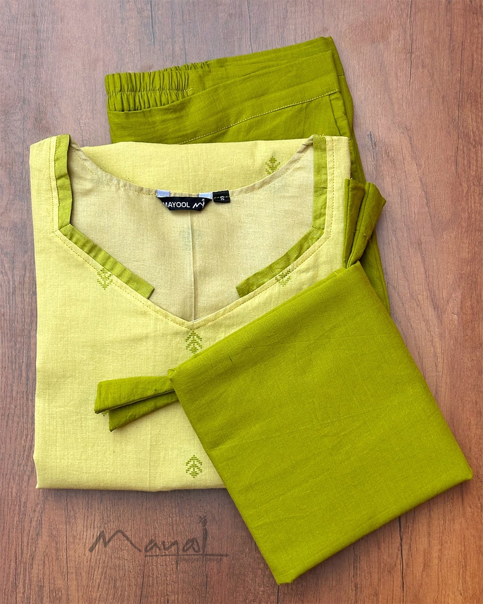 Lime Pulp Self Design Cotton Kurta