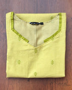 Lime Pulp Self Design Cotton Kurta