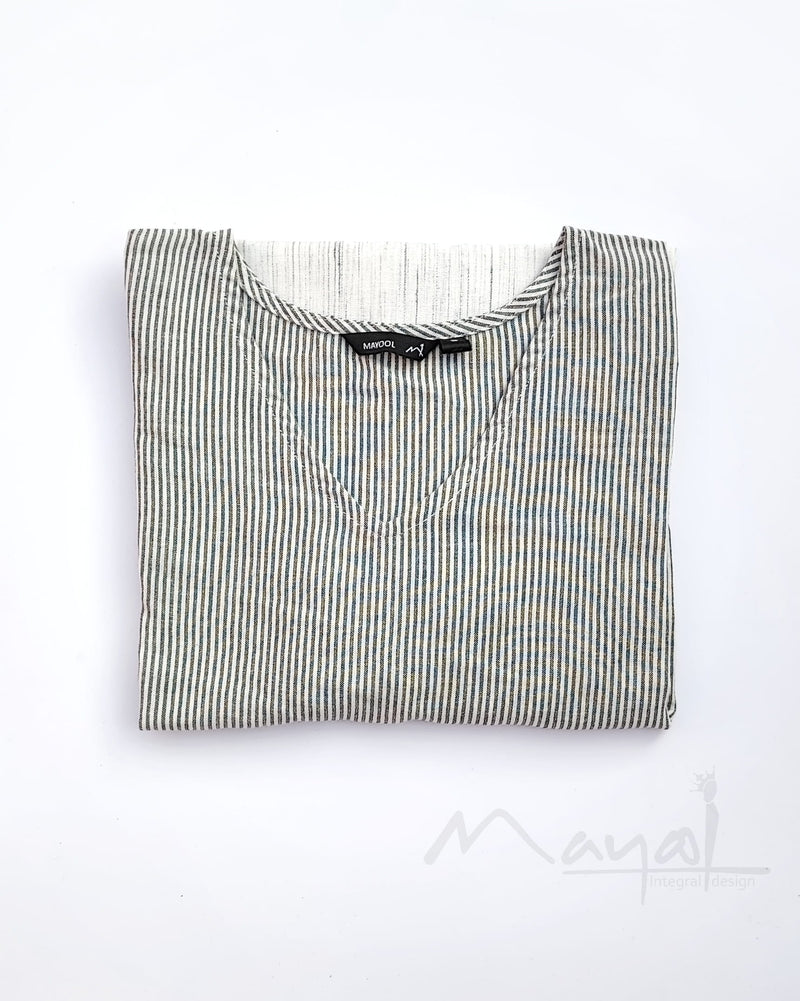 White Stripe Patchwork Cotton Kurta