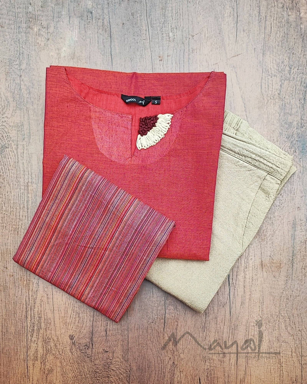 Orange Cotton Kurta With Minimal Embroidery