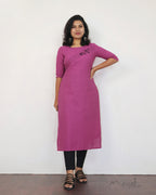 Magenta Pink Kurta With Minimal Embroidery
