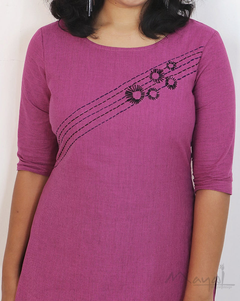 Magenta Pink Kurta With Minimal Embroidery