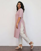Mauve Cotton Kurta With Minimal Embroidery