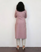 Mauve Cotton Kurta With Minimal Embroidery
