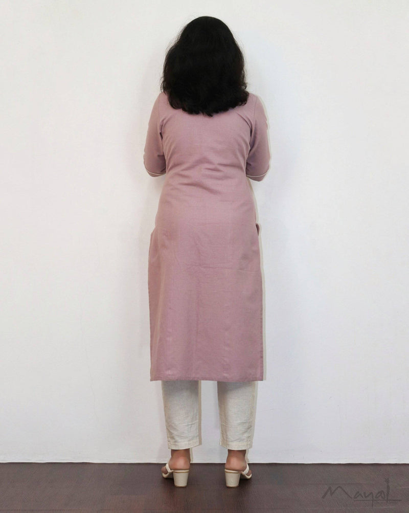 Mauve Cotton Kurta With Minimal Embroidery