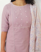 Mauve Cotton Kurta With Minimal Embroidery