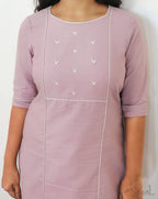 Mauve Cotton Kurta With Minimal Embroidery