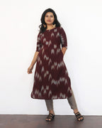 Maroon Patterned A-line Cotton Kurta
