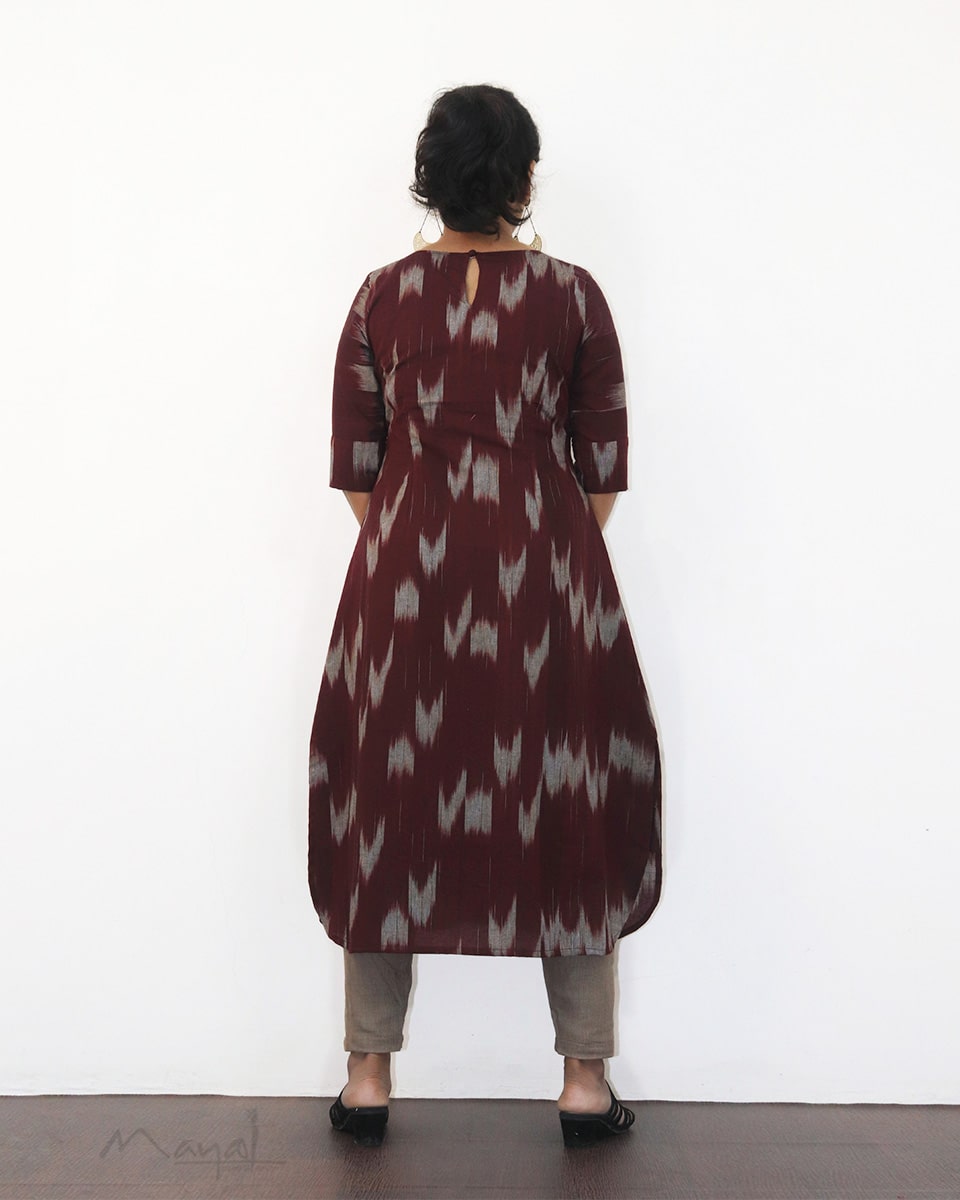 Maroon Patterned A-line Cotton Kurta