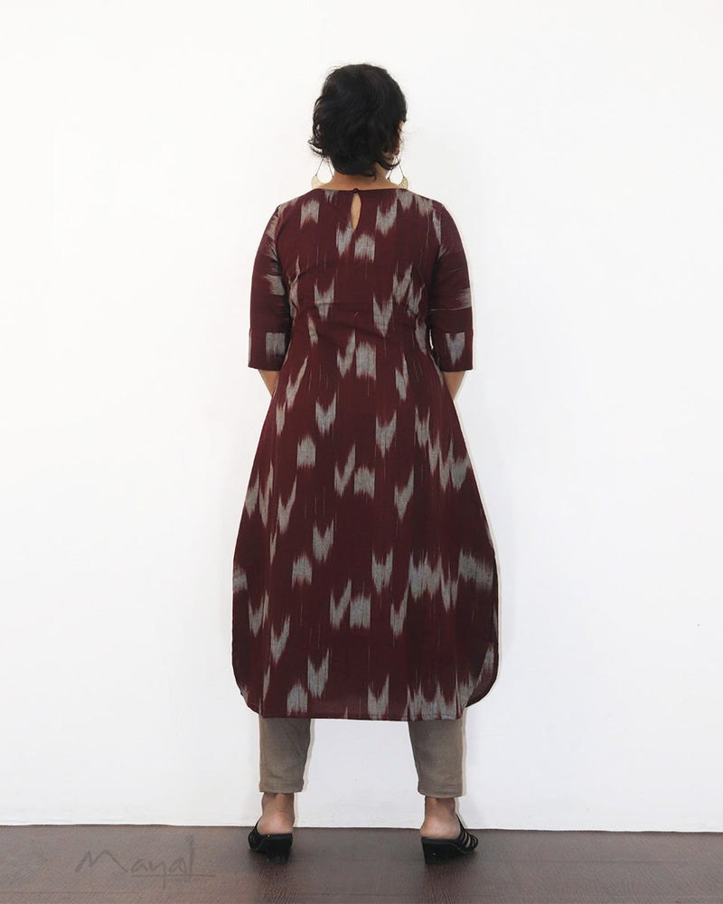 Maroon Patterned A-line Cotton Kurta