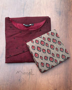 Maroon Cotton Kurta With Minimal Embroidery