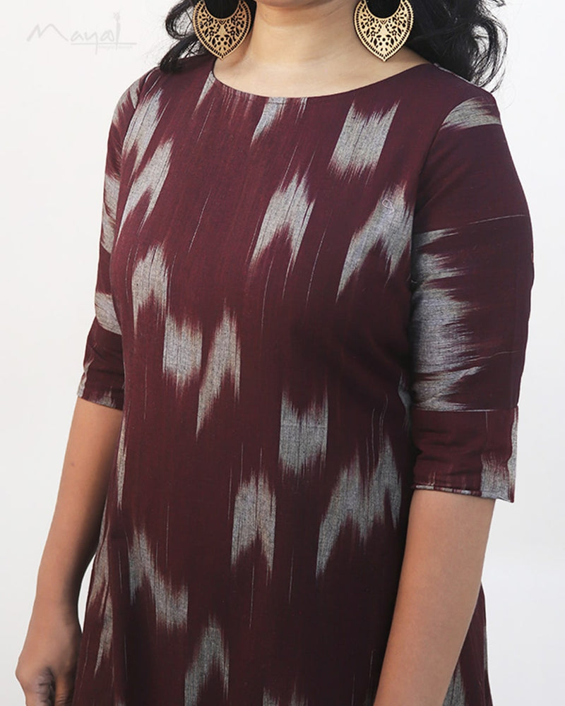 Maroon Patterned A-line Cotton Kurta