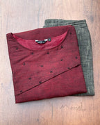 Maroon Cotton Kurta With Minimal Embroidery