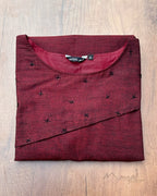 Maroon Cotton Kurta With Minimal Embroidery