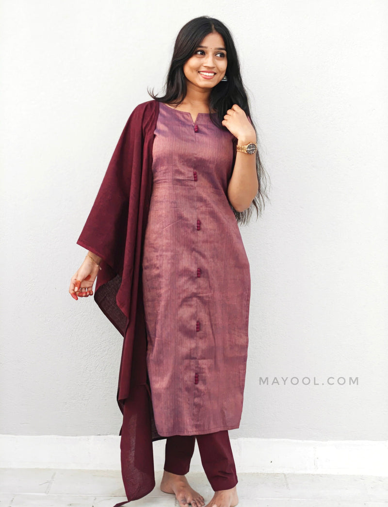Maroon Stripe Jari Cotton Kurta