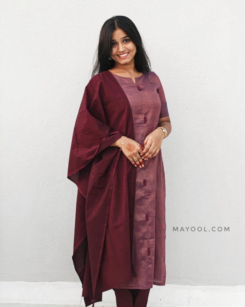 Maroon Stripe Jari Cotton Kurta