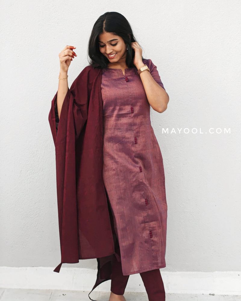Maroon Stripe Jari Cotton Kurta
