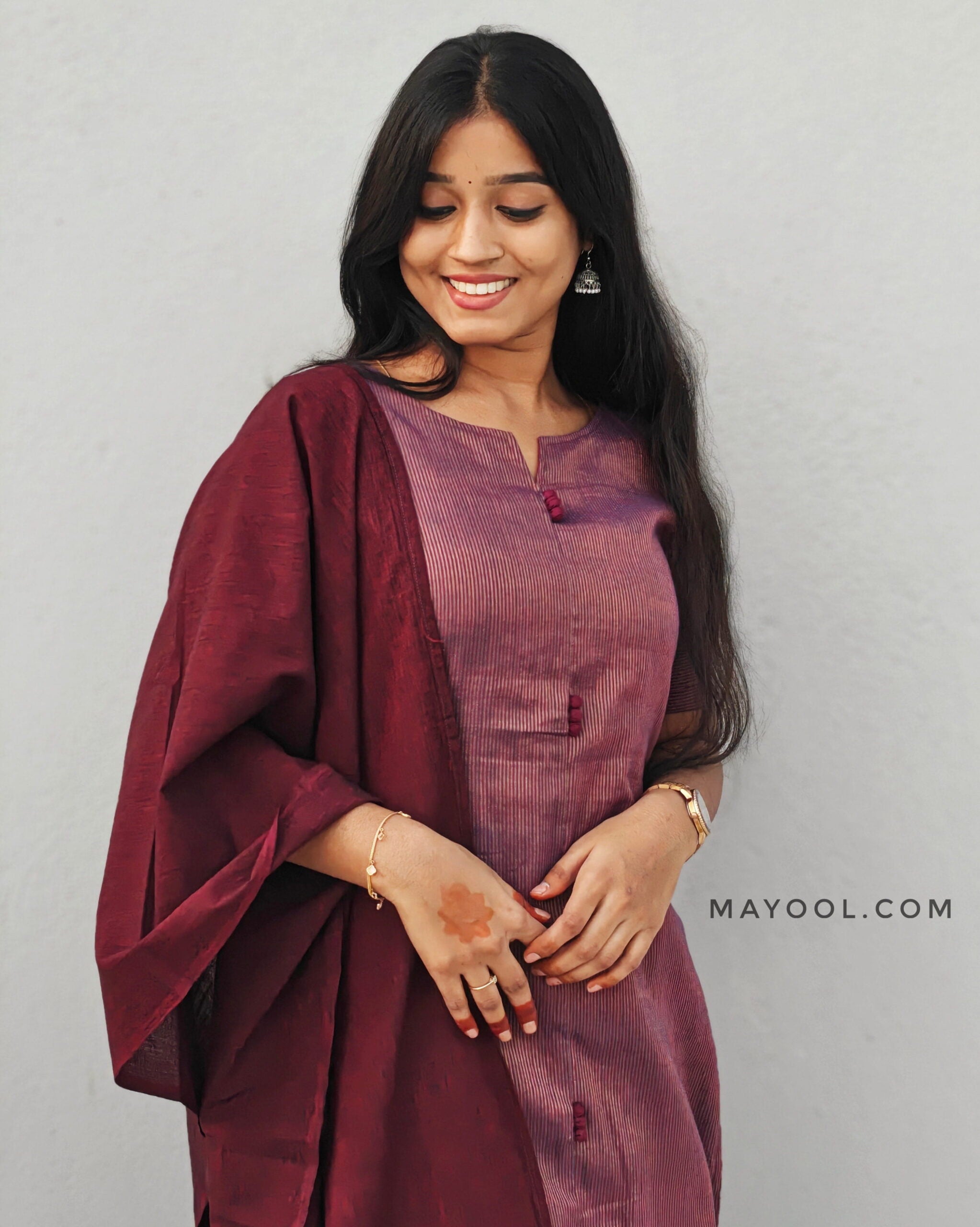 Maroon Stripe Jari Cotton Kurta