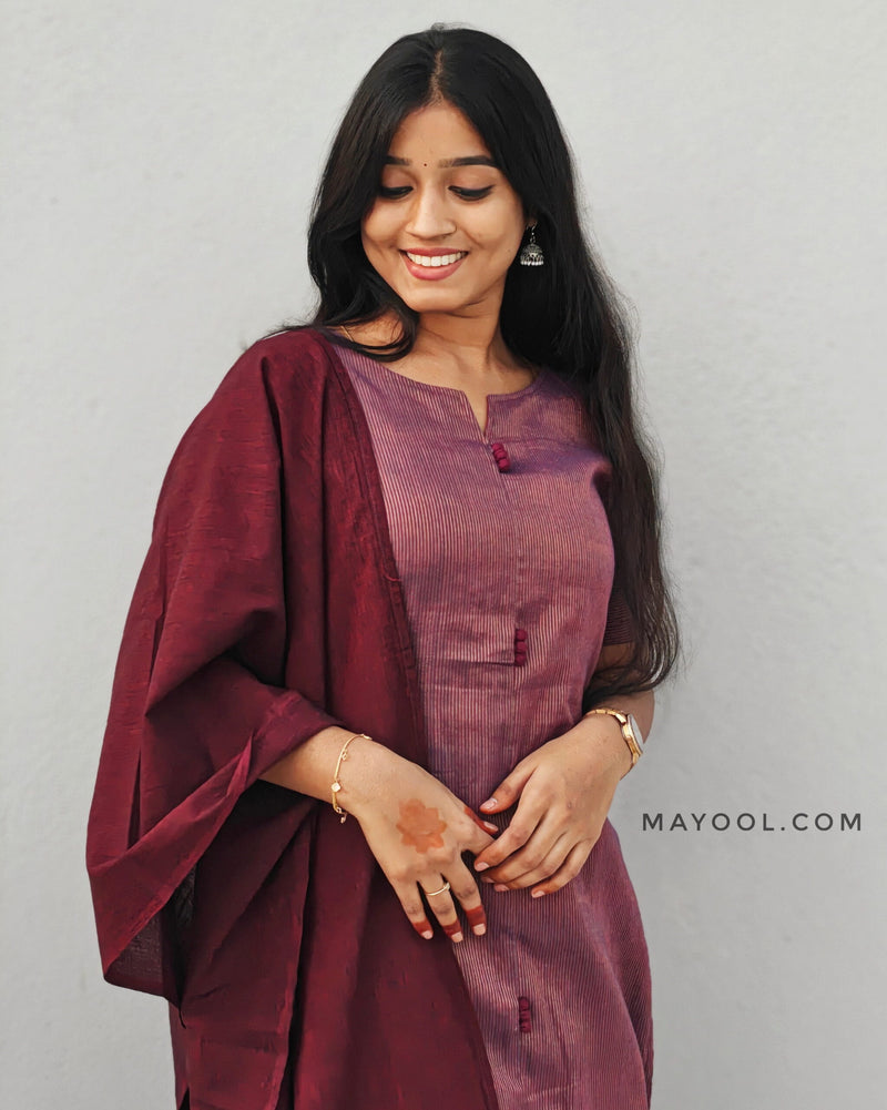 Maroon Stripe Jari Cotton Kurta