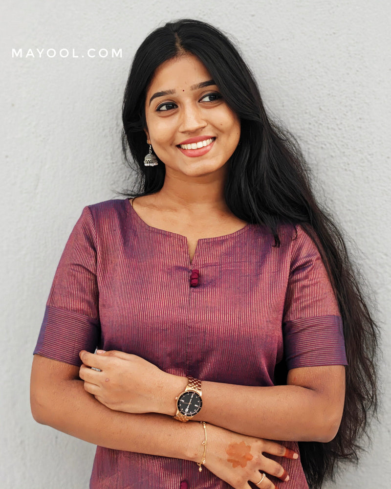 Maroon Stripe Jari Cotton Kurta