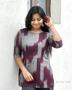 Maroon Pattern Cotton Short Kurta