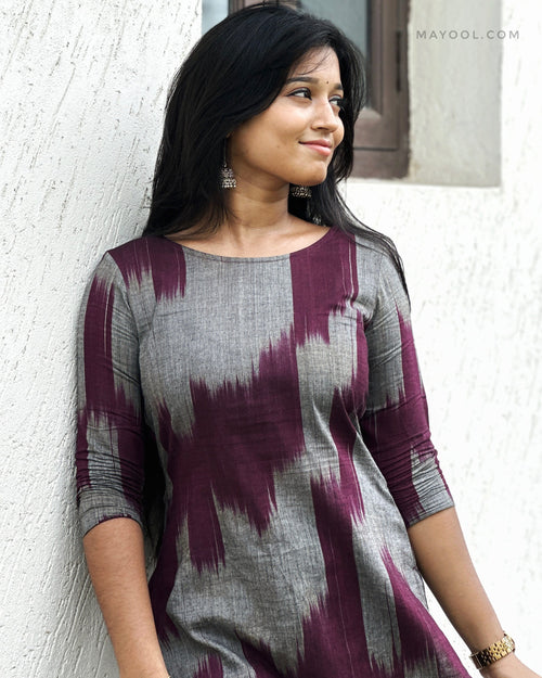 Maroon Pattern Cotton Short Kurta