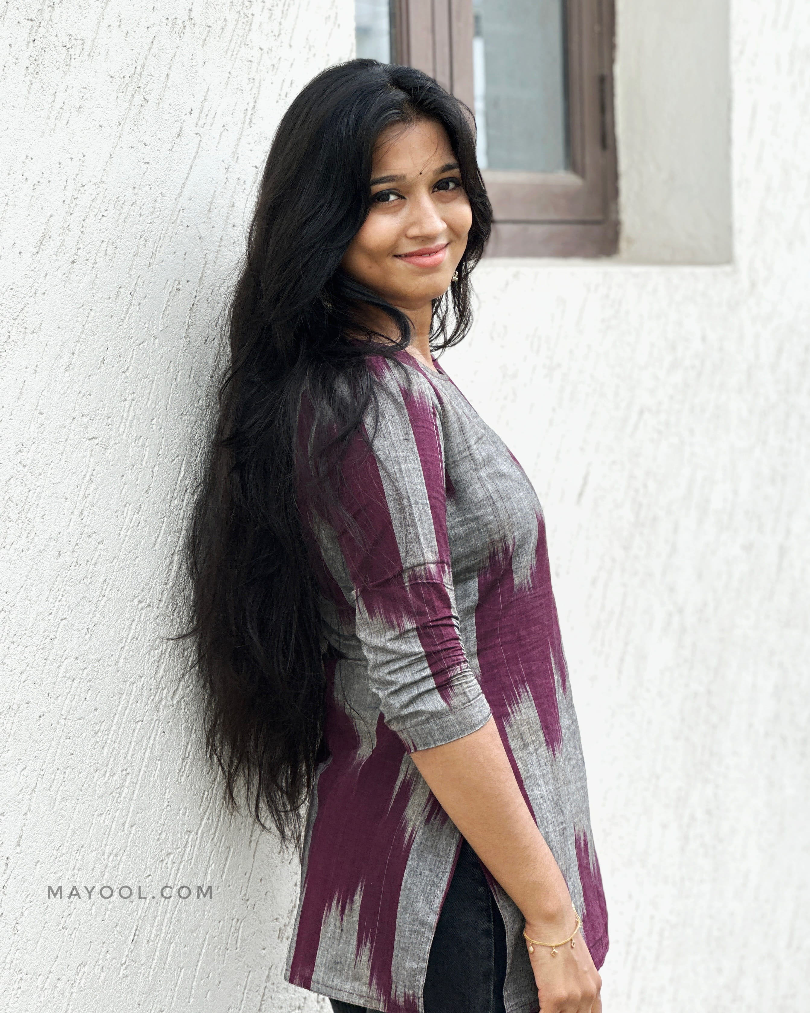 Maroon Pattern Cotton Short Kurta