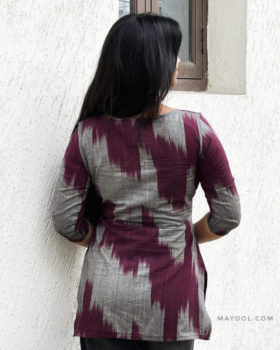 Maroon Pattern Cotton Short Kurta